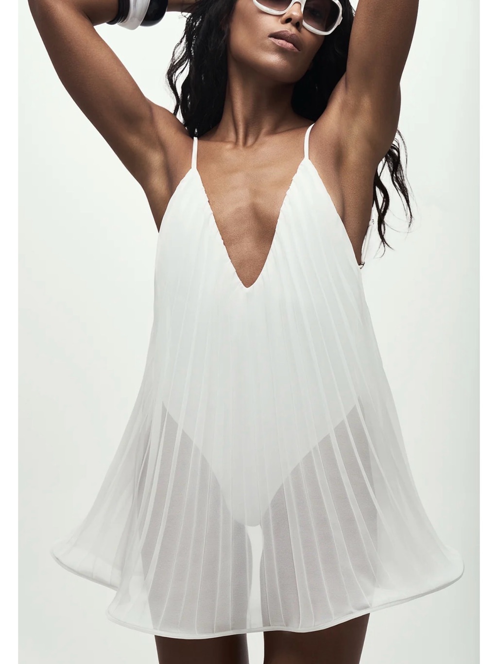 Pleated Chiffon Mini Dress In White — image 2 of 3
